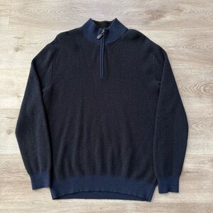 Belford Mens Size Large 100% Cashmere 1/4 Quarter Zip Pullover Sweater Navy Blue